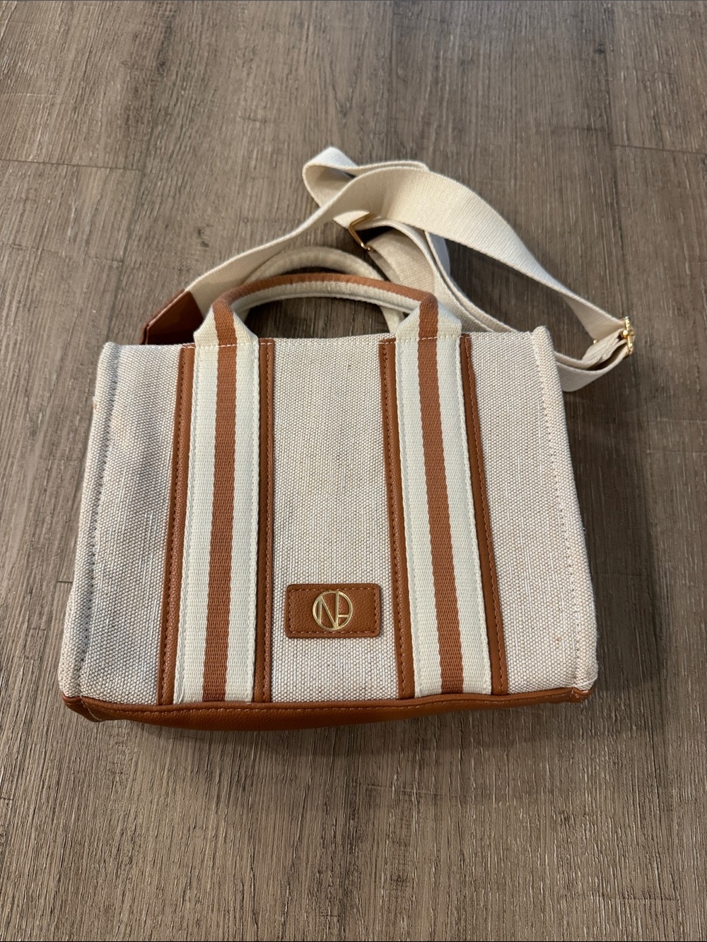 Neutral & Tan Canvas Stripe Tote — Everyday Crossbody Bag